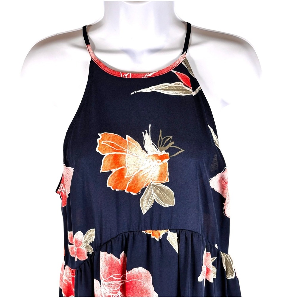 Molly‎ Green Navy Floral Slip Dress Sz M Open Back Georgette Lined Sundress - Picture 2 of 8